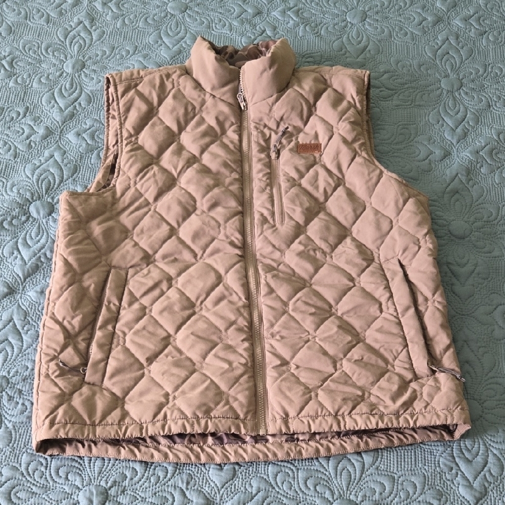Tan Quilted Vest with Stand-Up Collar and Relaxed Fit